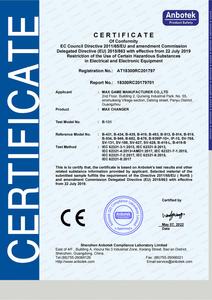 Coin Changer RoHS Certificate